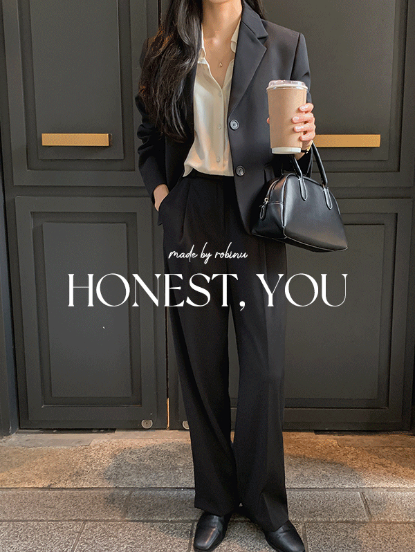 [HONEST, YOU] 보니타 크롭 싱글 자켓 + 시즌 핀턱 슬랙스 - set로빈유